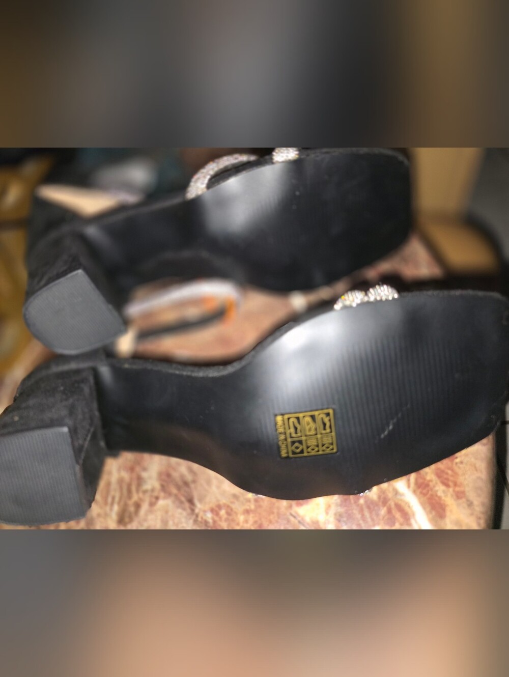 Black Sandal Heels with Silver Accent Ankle Strap - Picture 3 of 6